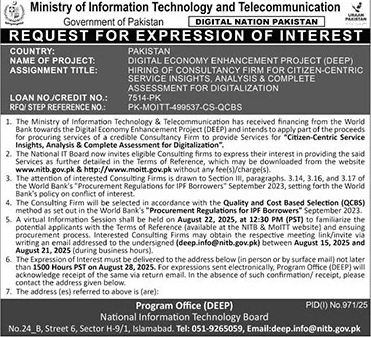 Ministry of Information Technology & Telecommunication Islamabad Tender Notice